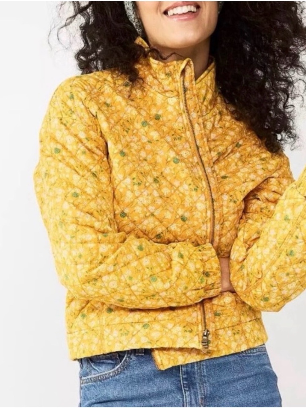 Sonoma Yellow Quilted Floral Puffer Jacket Size S
